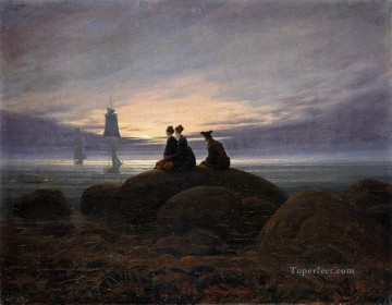 three women at the table by the lamp Painting - Moonrise By The Sea 1822 Romantic Caspar David Friedrich